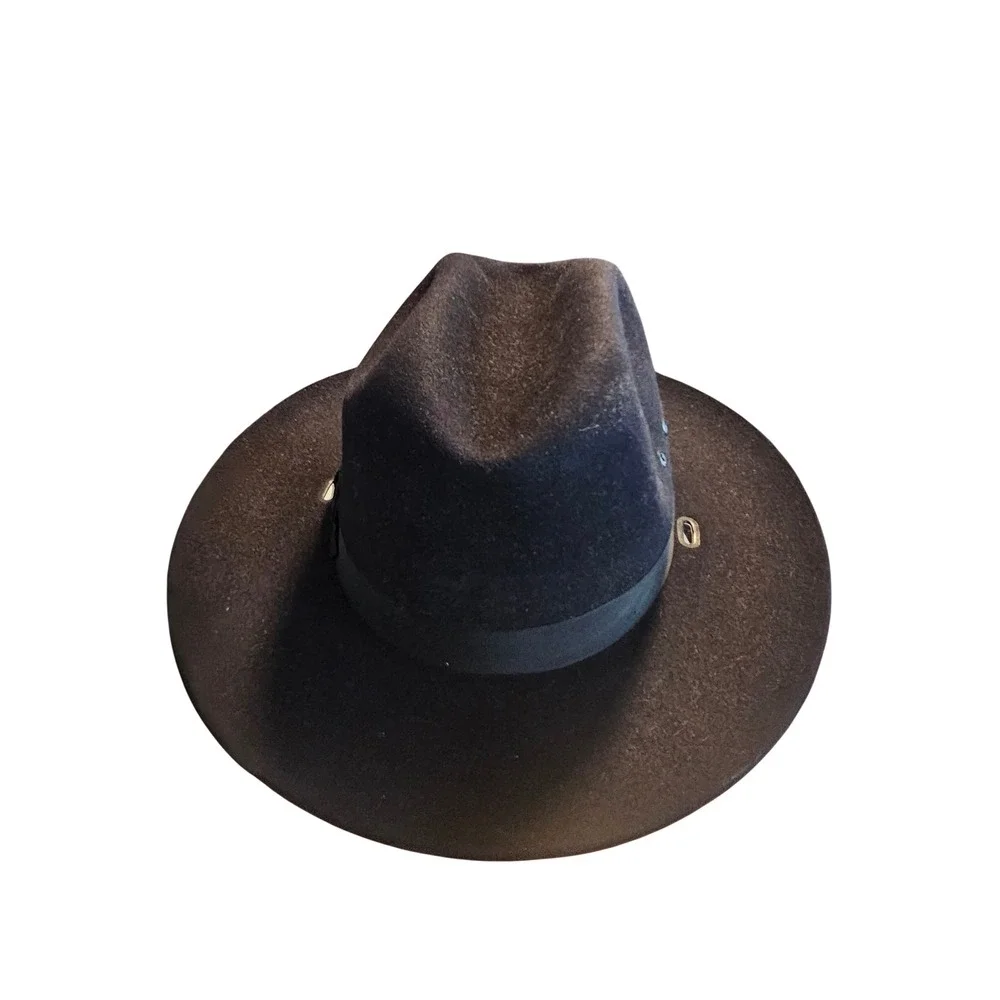 Stratton USA Black Felt Campaign Drill Sergeant Hat Size 7 1/8 F40 Self Forming